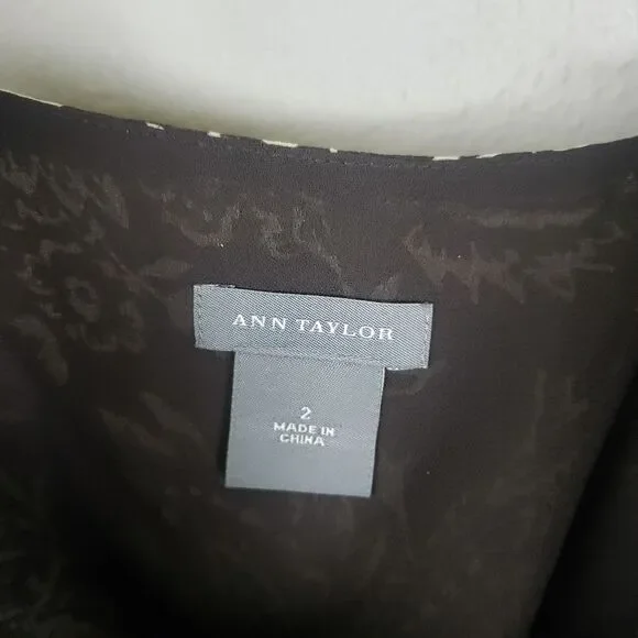 Women's Ann Taylor Brown Chiffon Floral Ruched Business Casual Attire Size 02 - Picture 8 of 11